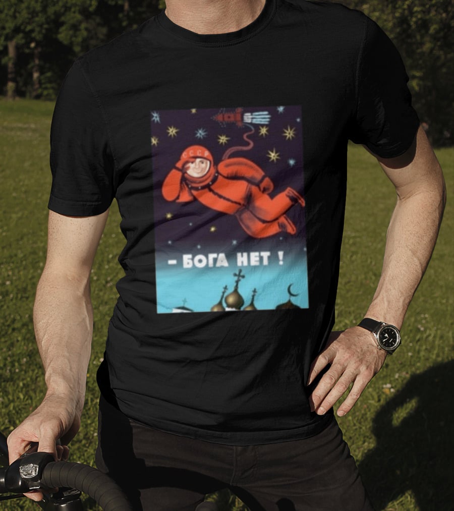 Soviet CCCP Cosmonaut Boga Net Space Exploration Communist Atheism T-Shirt