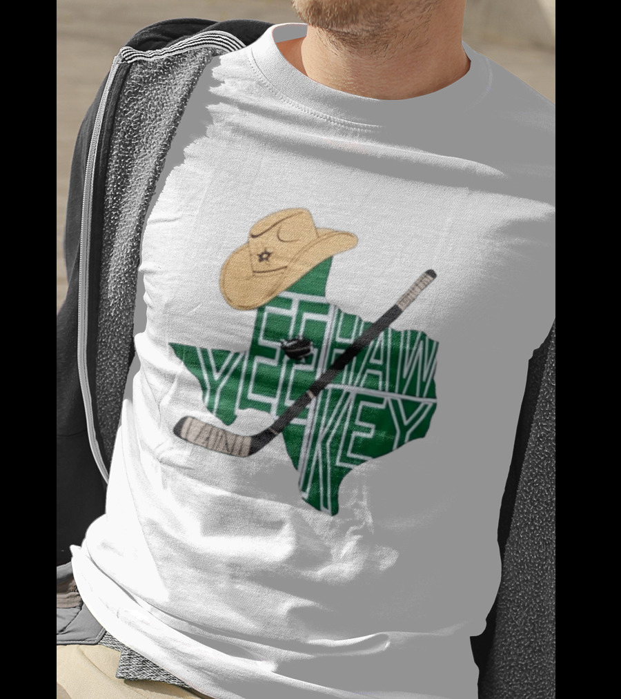 Texas Hockey Yeehaw Stars Cowboy Hat Hockey Stick 2026 Casey DeSmith Jake Oettinger Appreciation Night T-Shirt
