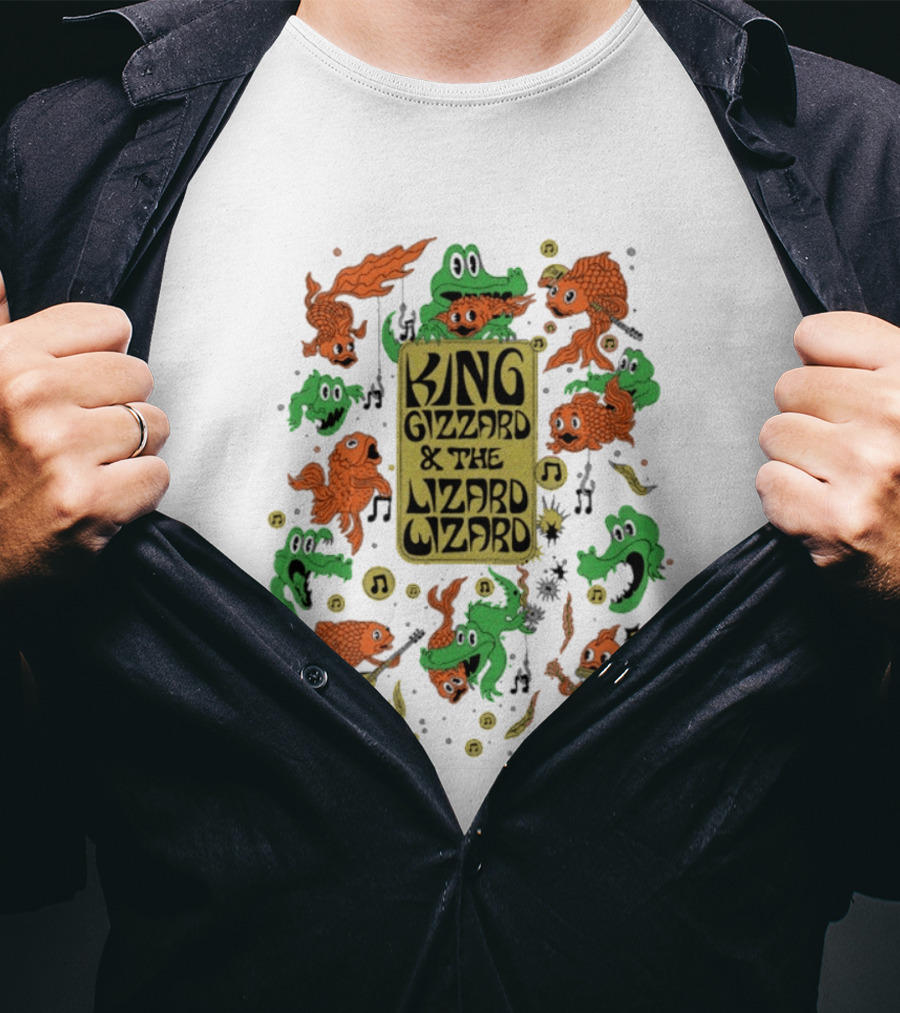 King Gizzard And The Lizard Wizard Fish Graphics With Musical Notes T-Shirt