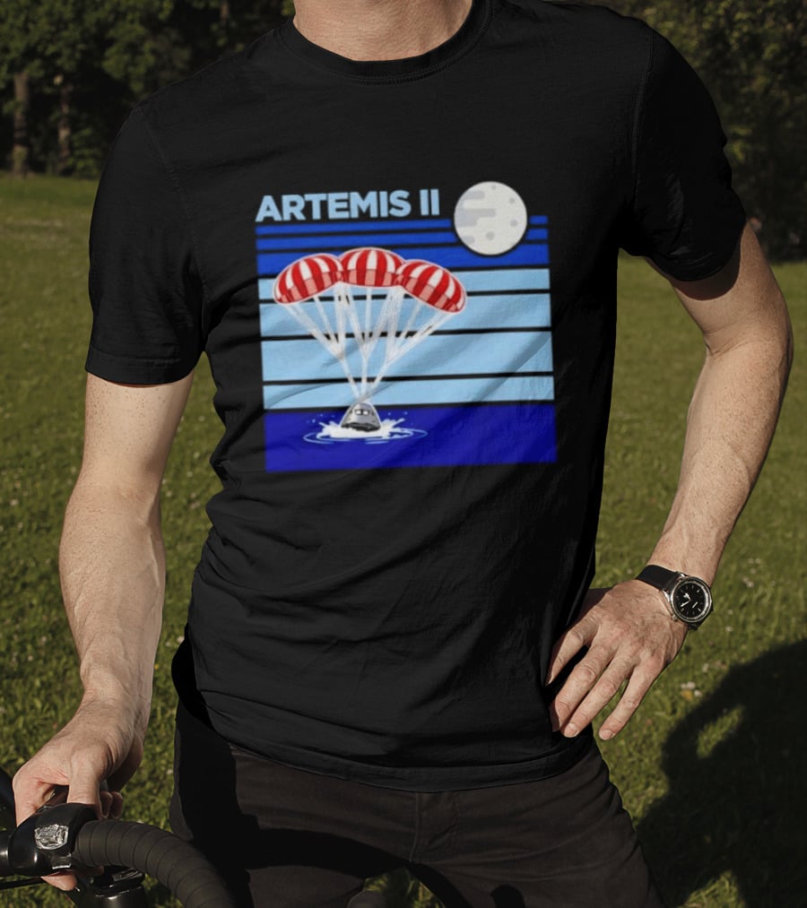 Artemis II Splashdown Red Parachutes Lunar Moon Landing T-Shirt