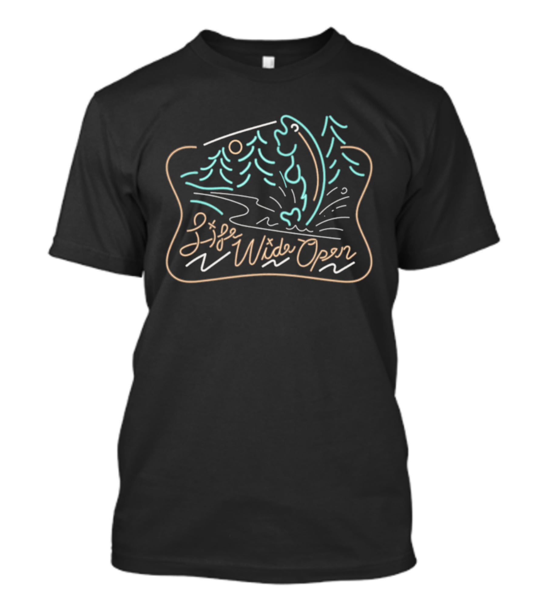 Cboystv Life Wide Open Neon Fishing Trout Forest Scene T-Shirt