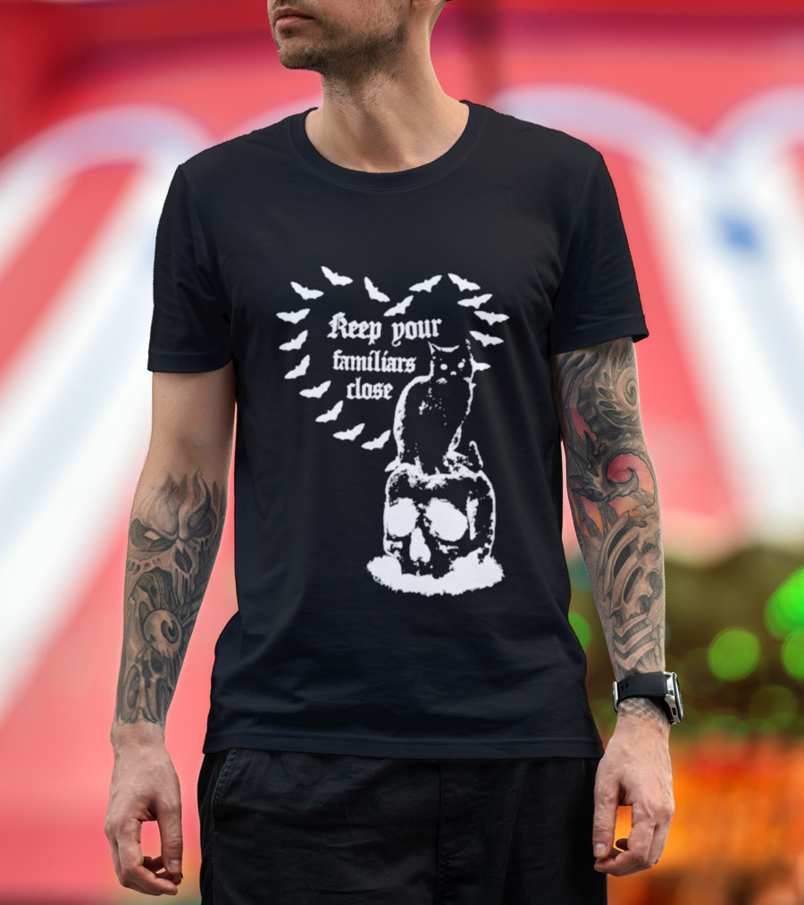 Keep Your Familiars Close Owl Skull And Bats T-Shirt