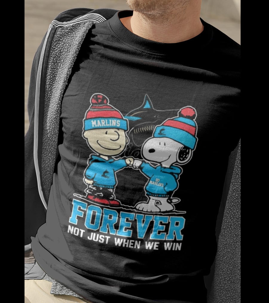 Charlie Brown Snoopy Miami Marlins Fist Bump Forever Not Just When We Win 2025 T-Shirt
