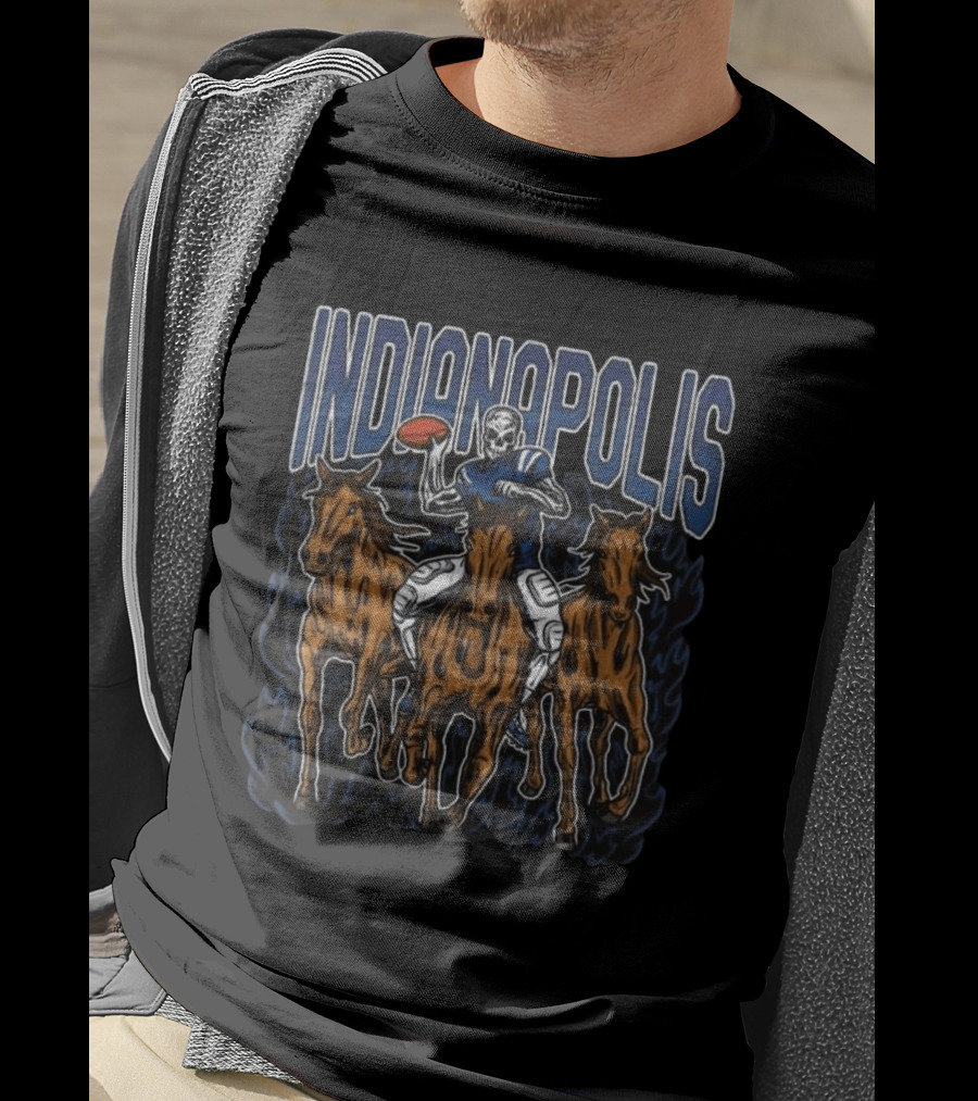 Indianapolis Colts Football Skeleton Riding Horses T-Shirt