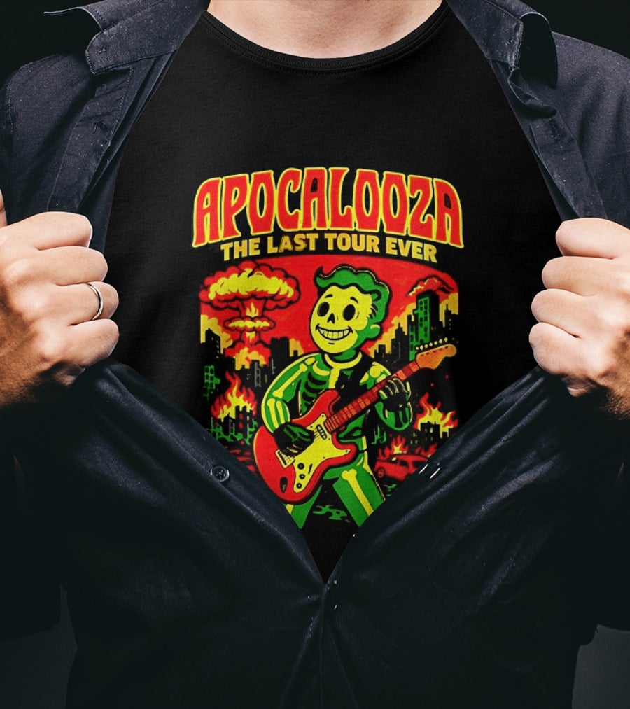 Apocalooza The Last Tour Ever Vault Boy Guitar Explosion Scene T-Shirt