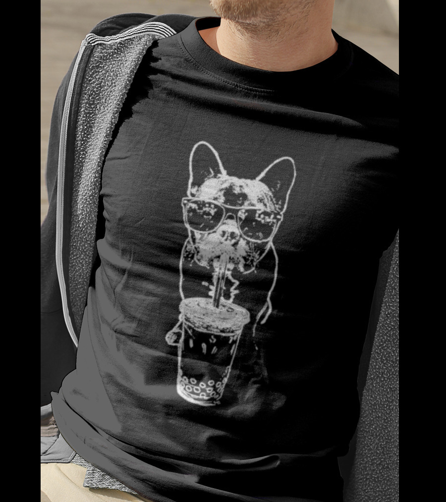 French Bulldog With Bubble Tea Glasses And Drink T-Shirt