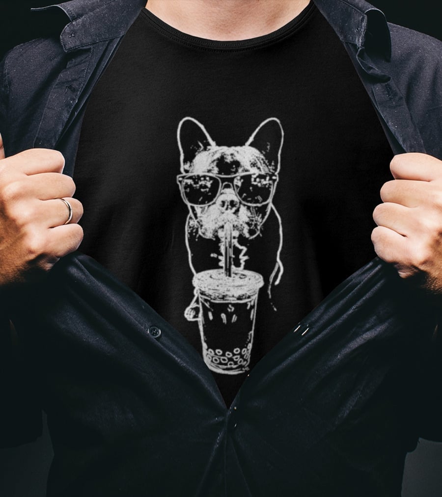 French Bulldog With Bubble Tea Glasses And Drink T-Shirt