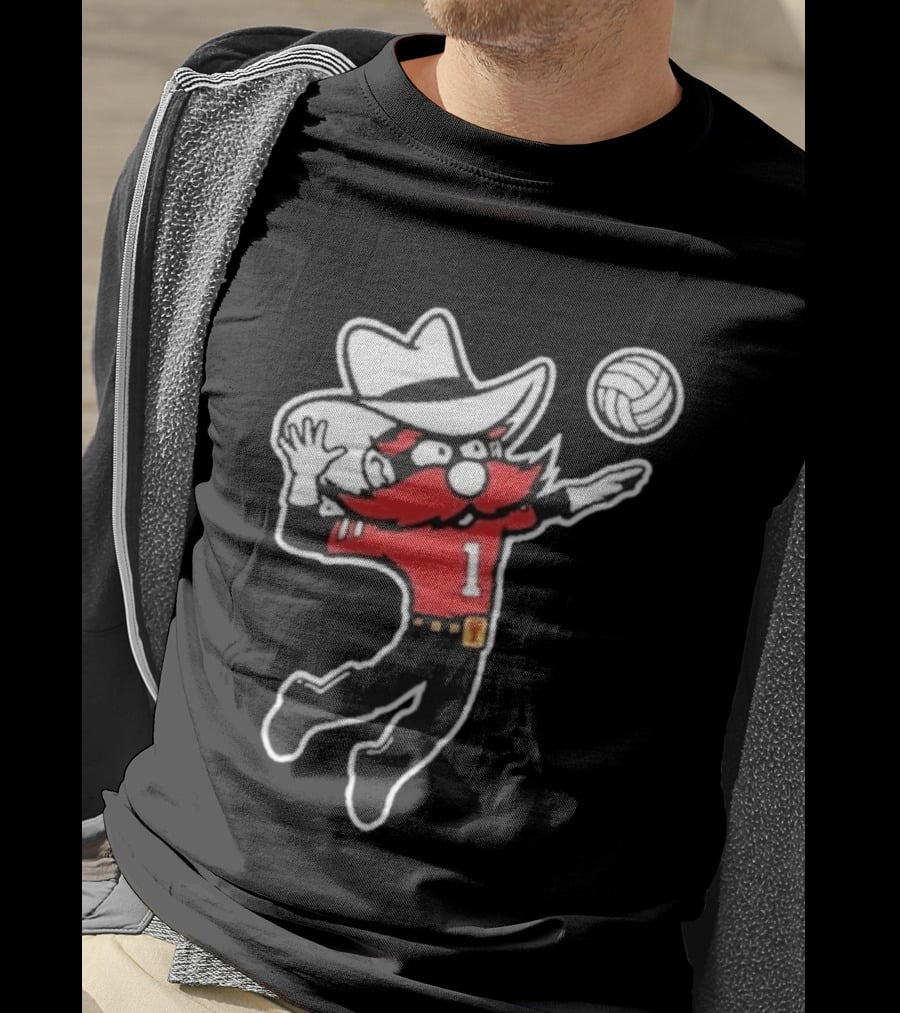 Raider Red Playing Volleyball Action T-Shirt