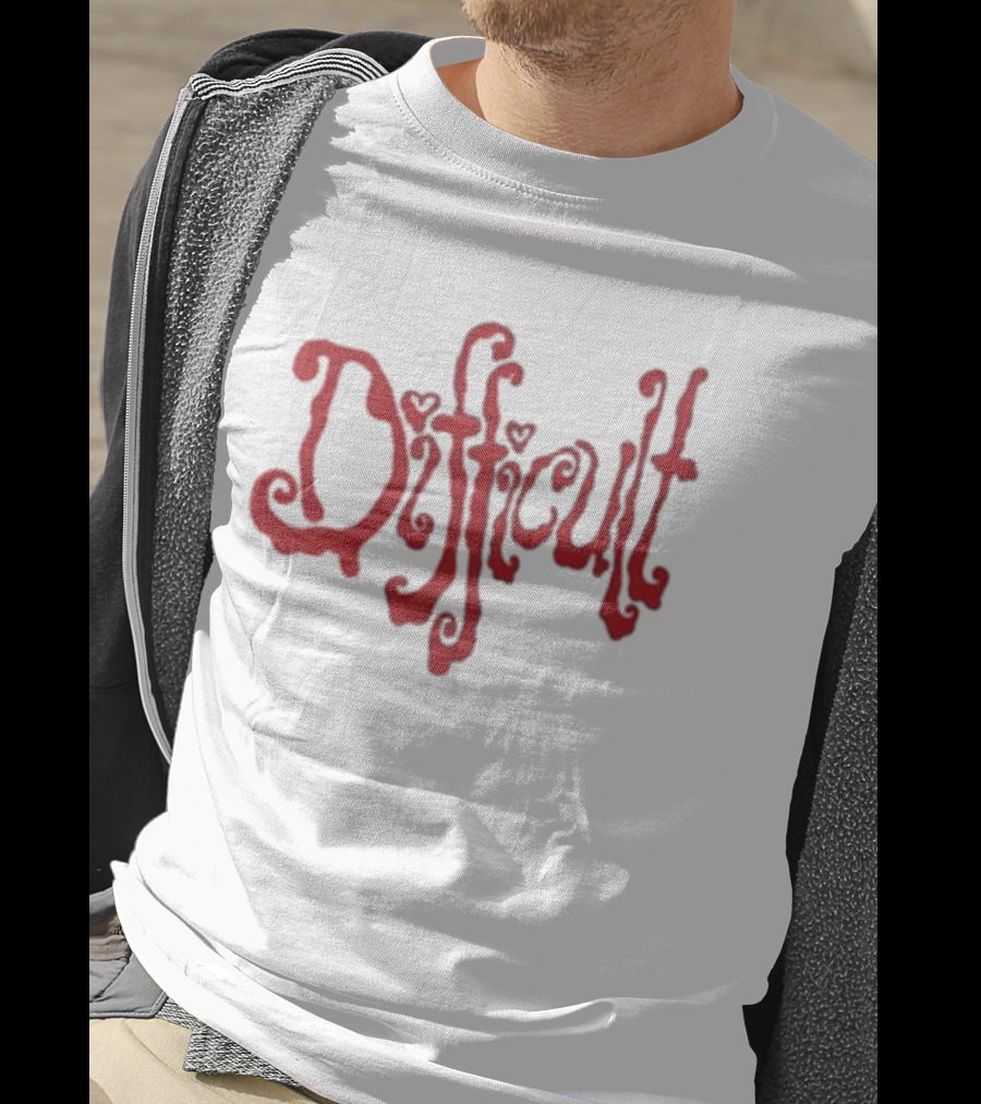 Lonely Club Difficult Red Heart Lettering T-Shirt
