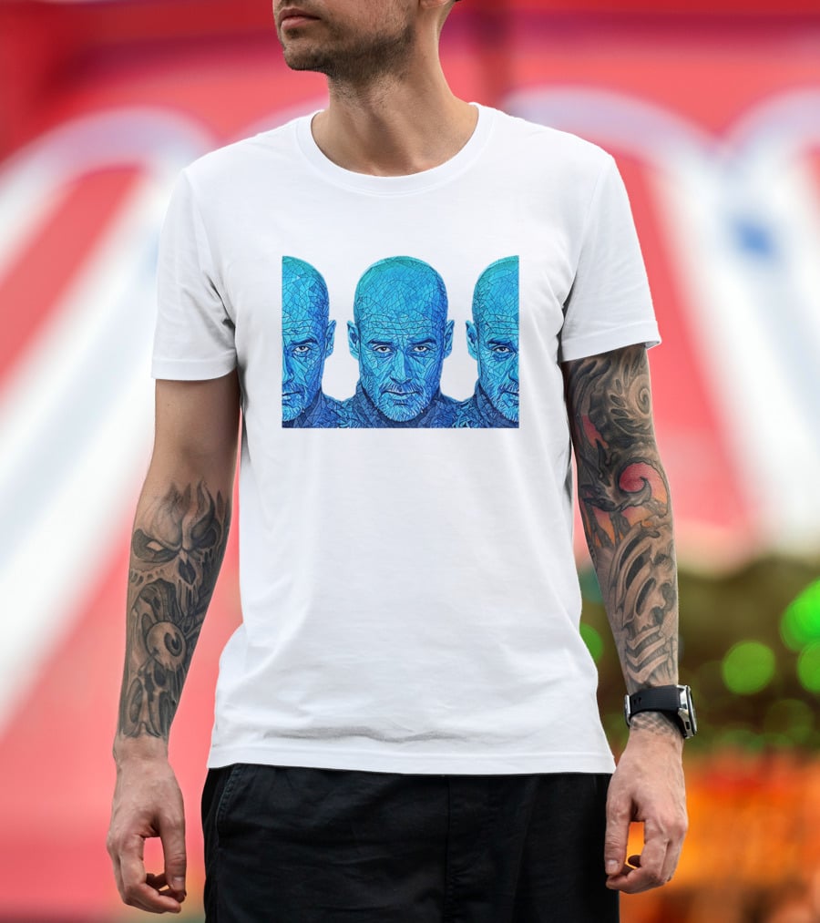 Manchester City FC Pep Guardiola Mosaic Style Blue T-Shirt