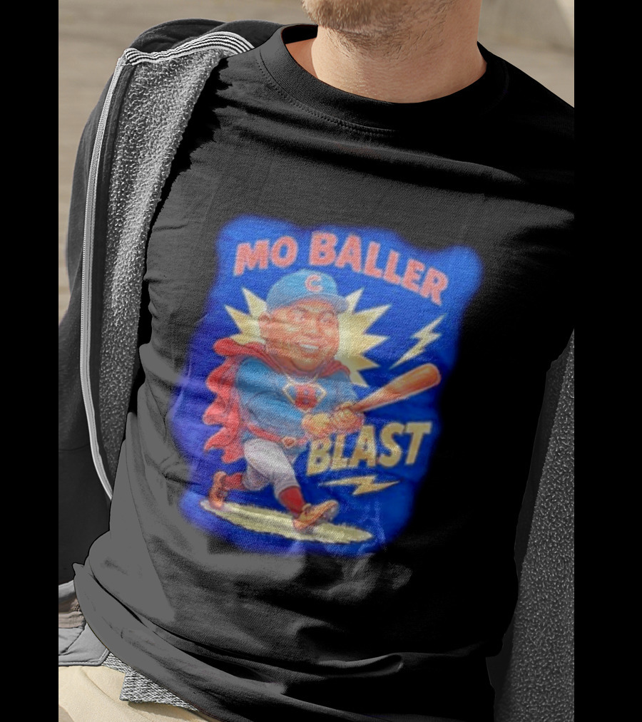 Mo Baller Blast Chicago Cubs Cartoon Superhero Baseball Player T-Shirt