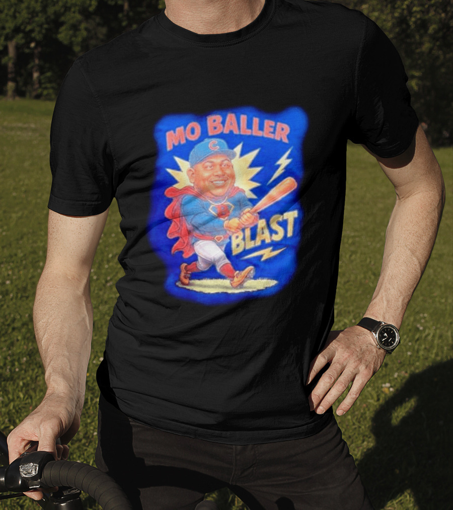 Mo Baller Blast Chicago Cubs Cartoon Superhero Baseball Player T-Shirt