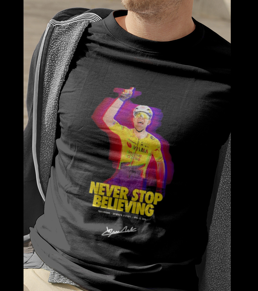 Never Stop Believing Jumbo Visma Leese Quake Signature T-Shirt