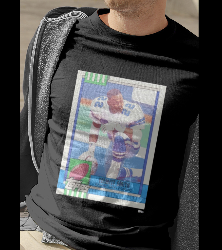 Emmitt Smith Topps Trading Card Running Back Cowboys Football Player T-Shirt