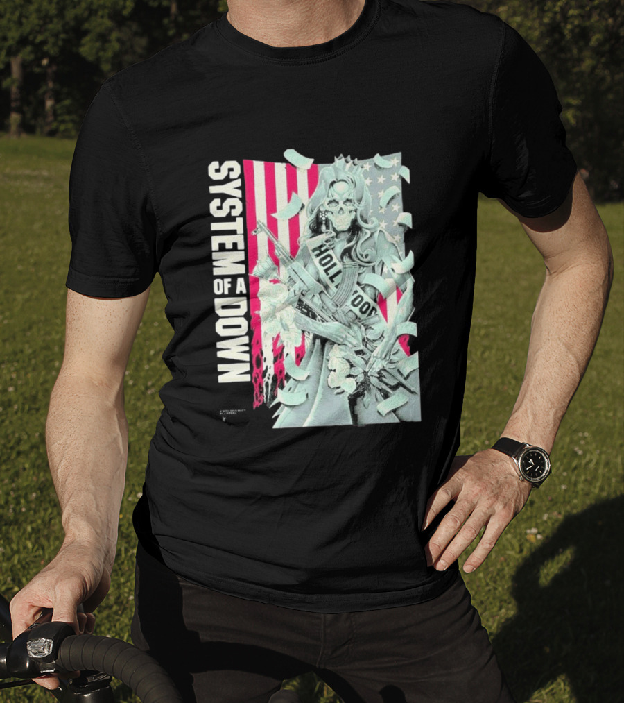 System Of A Down Limited Edition By Luke Preece American Gun Roses T-Shirt