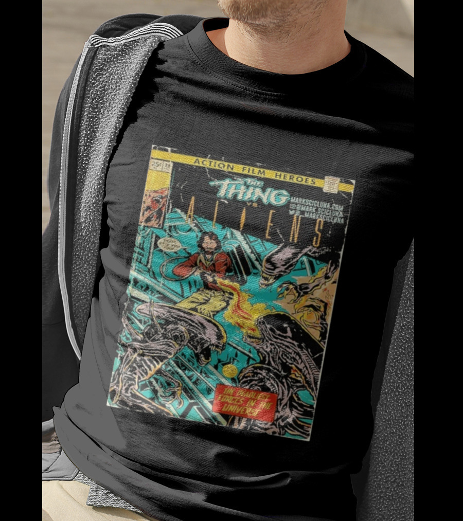 The Thing Vs Aliens MacReady Action Film Heroes Comic The Deadliest Forces In The Universe T-Shirt