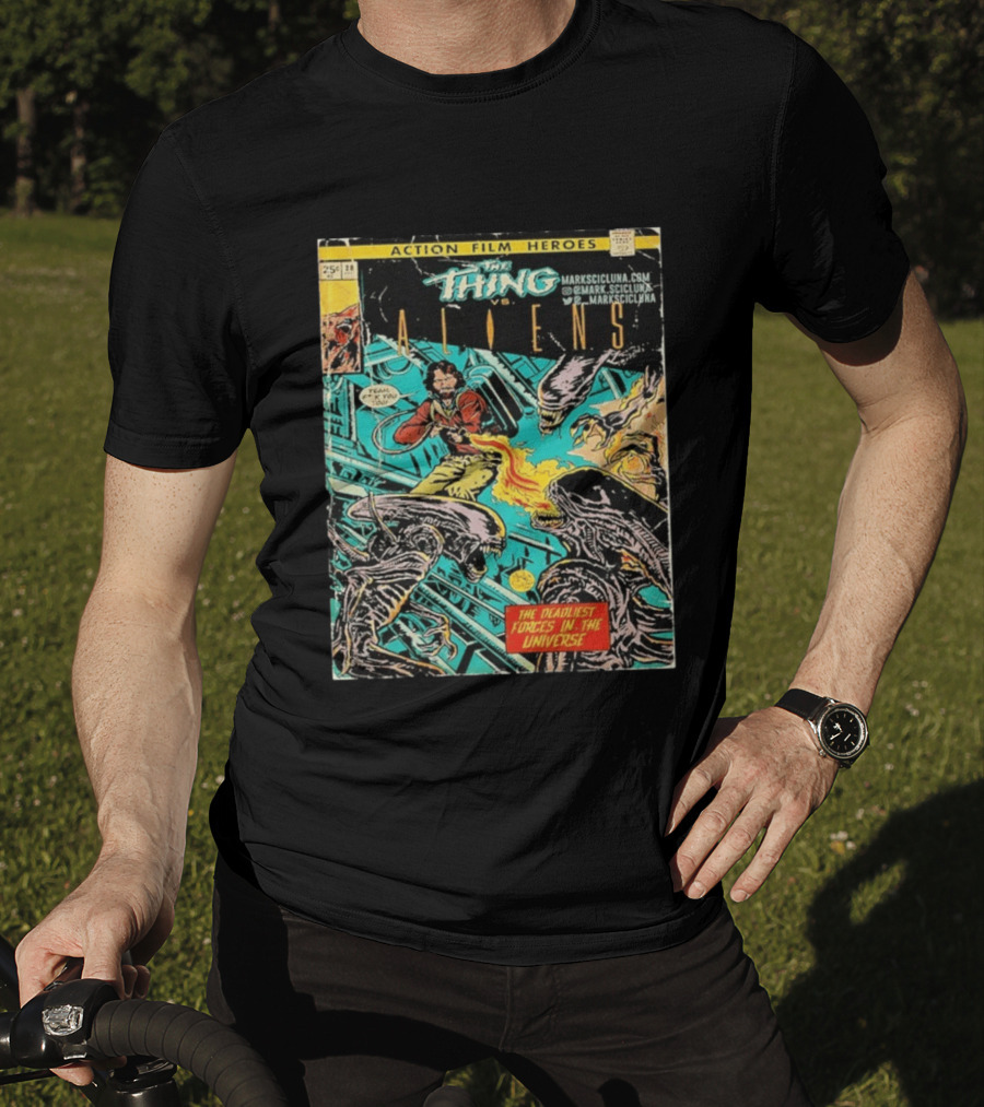 The Thing Vs Aliens MacReady Action Film Heroes Comic The Deadliest Forces In The Universe T-Shirt