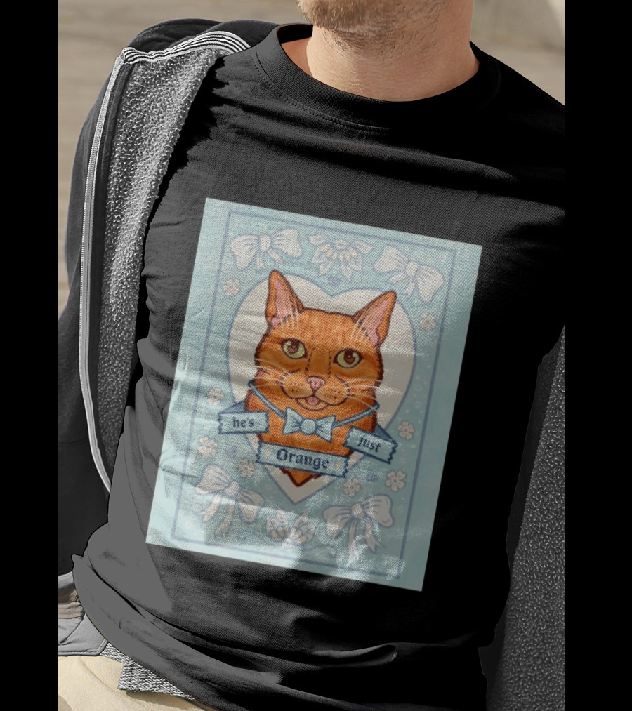 He's Just Orange Cat Floral Bow Blue T-Shirt