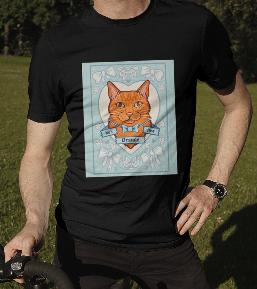 He's Just Orange Cat Floral Bow Blue T-Shirt