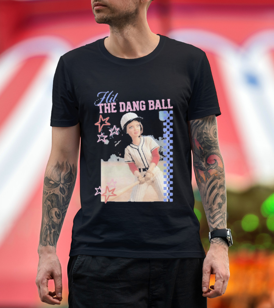 Hit The Dang Ball Vintage Baseball Player With Stars And Blue Checkerboard T-Shirt