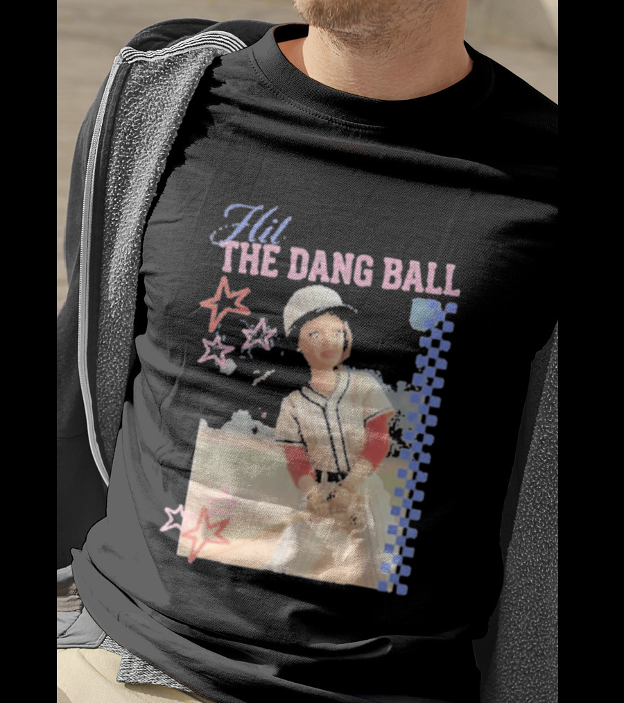 Hit The Dang Ball Vintage Baseball Player With Stars And Blue Checkerboard T-Shirt