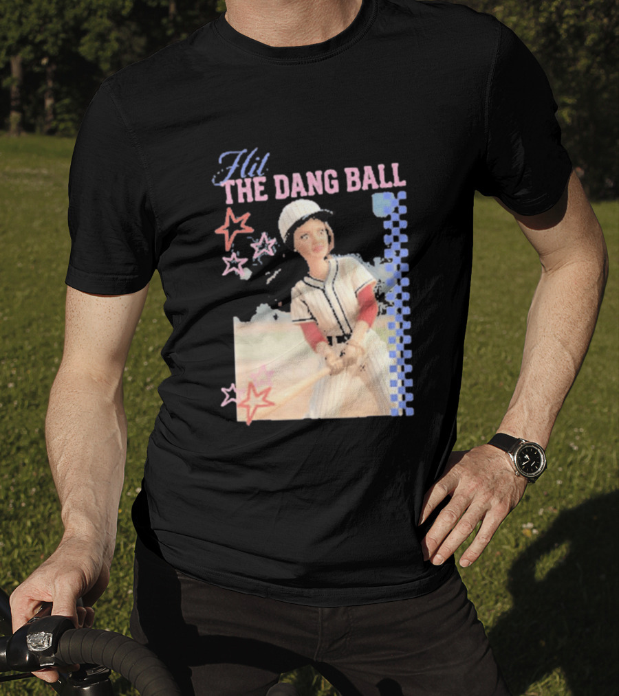 Hit The Dang Ball Vintage Baseball Player With Stars And Blue Checkerboard T-Shirt