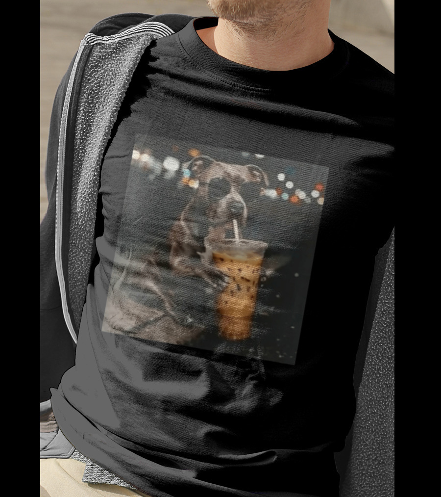 Rottweiler Dog With Sunglasses Sipping Iced Coffee T-Shirt