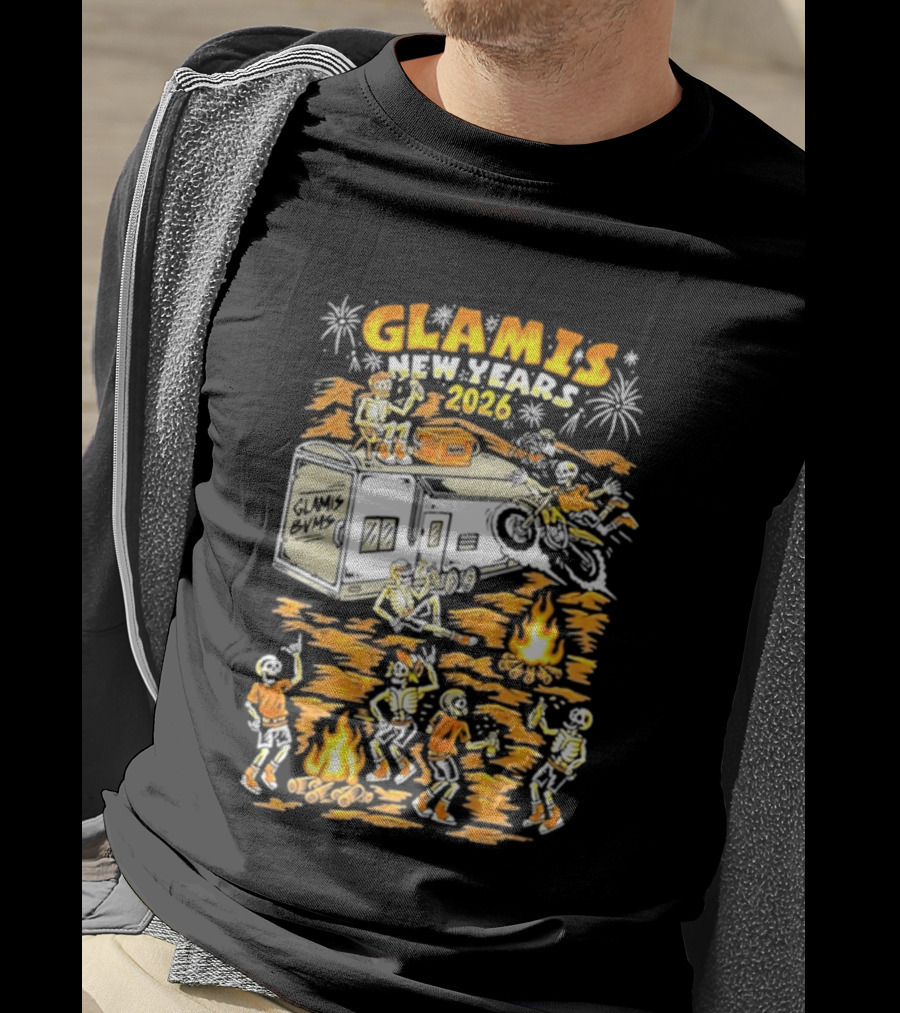 Glamis New Years 2026 Skeletons Campfire Celebration With Motorbike And Fireworks T-Shirt