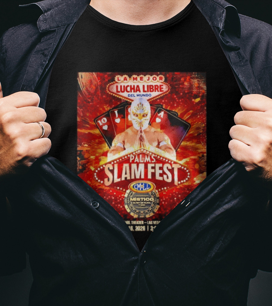 La Mejor Lucha Libre Del Mundo Palms Slam Fest Místico CMLL Las Vegas April 16 2026 T-Shirt