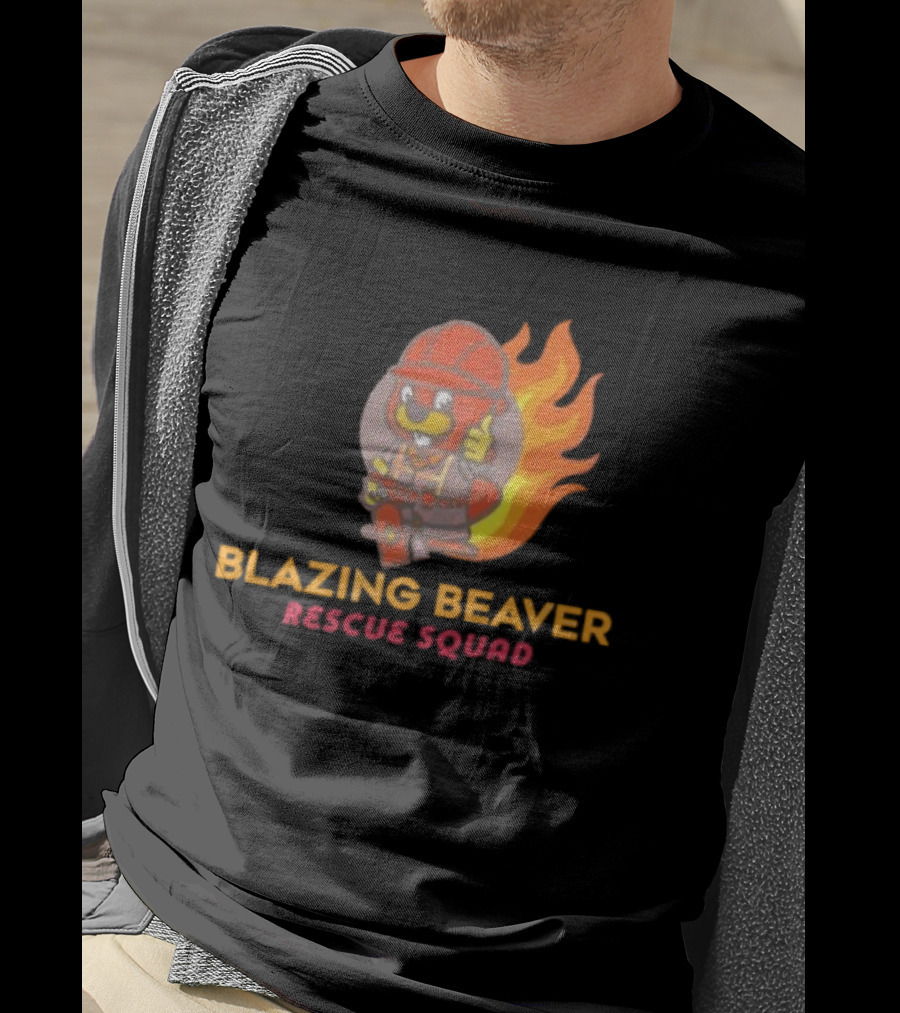 Blazing Beaver Rescue Squad Firefighter Cartoon With Flames T-Shirt