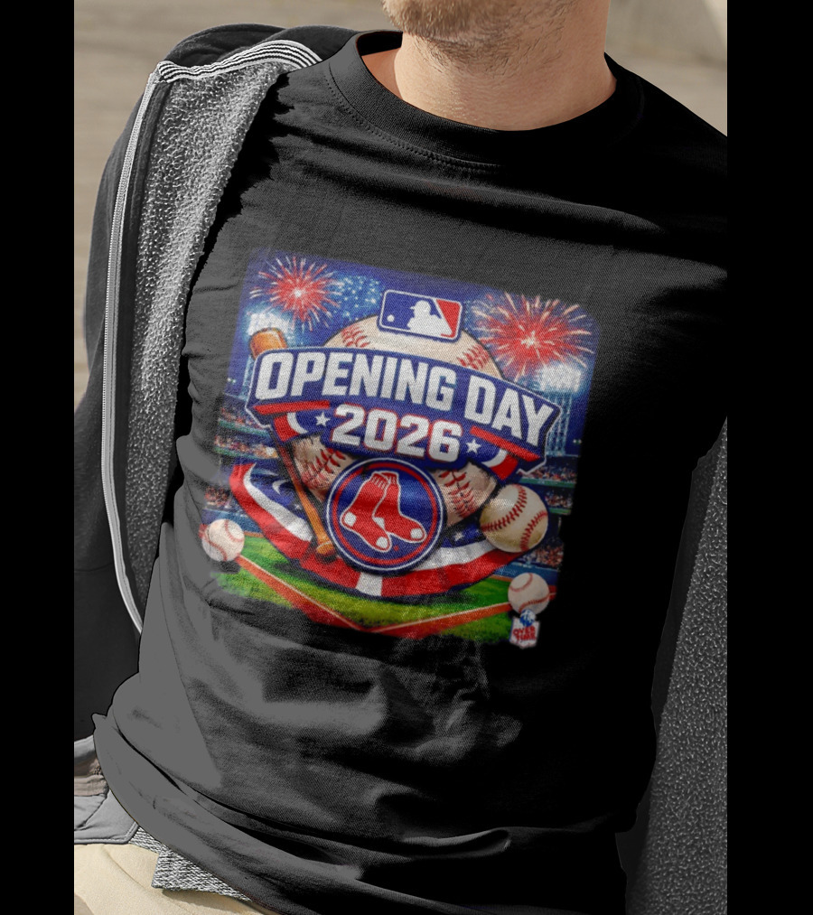Boston Red Sox MLB Opening Day 2026 Baseball Season Fireworks Stadium T-Shirt