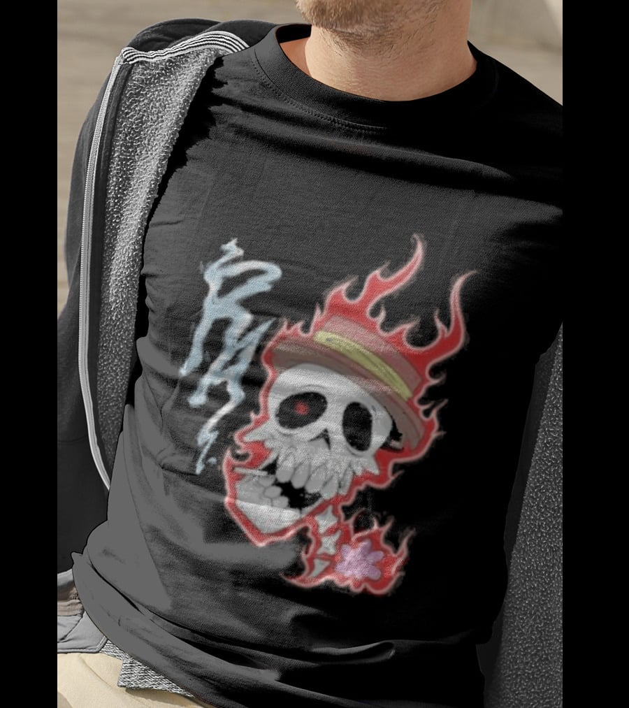 Rare Americans Skull With Flames And Hat Flower T-Shirt
