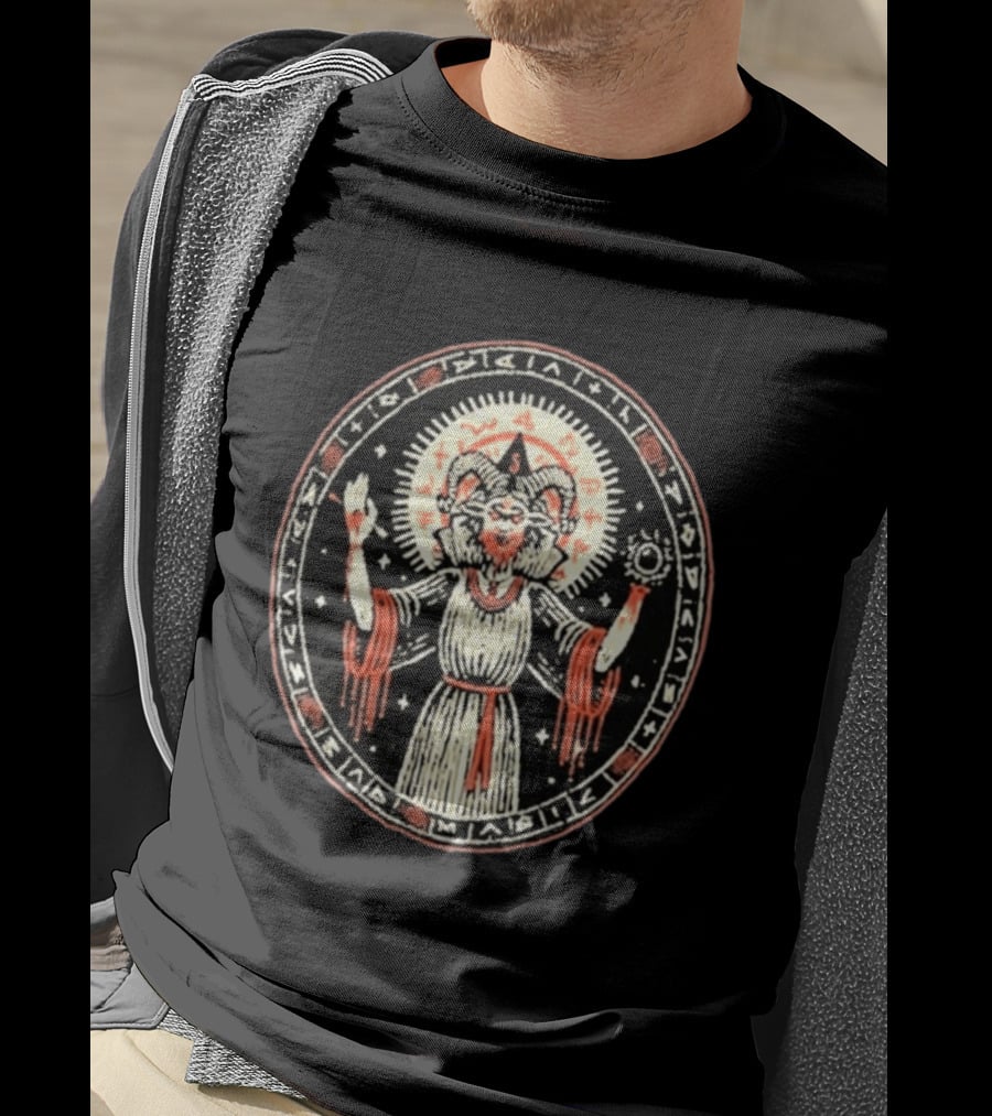 Mystical Symbolic Figure With Horned Cosmic Demon Ritual T-Shirt