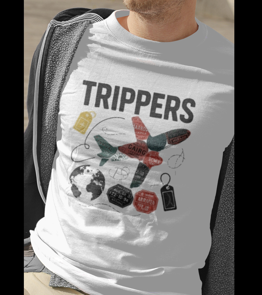 Trippers Travel Adventure World Map Airplane Arrivals Cairo Luggage Tags T-Shirt