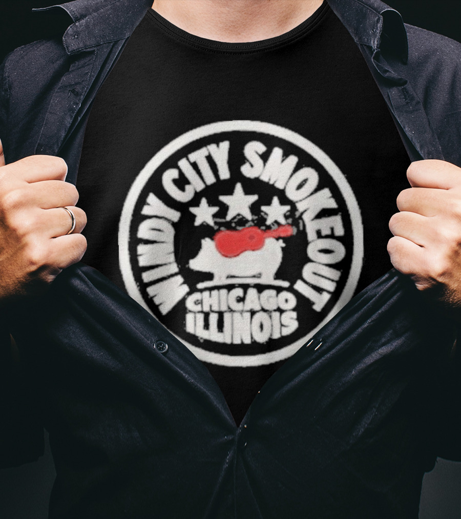 Windy City Smokeout Chicago Illinois Pig Guitar Stars T-Shirt