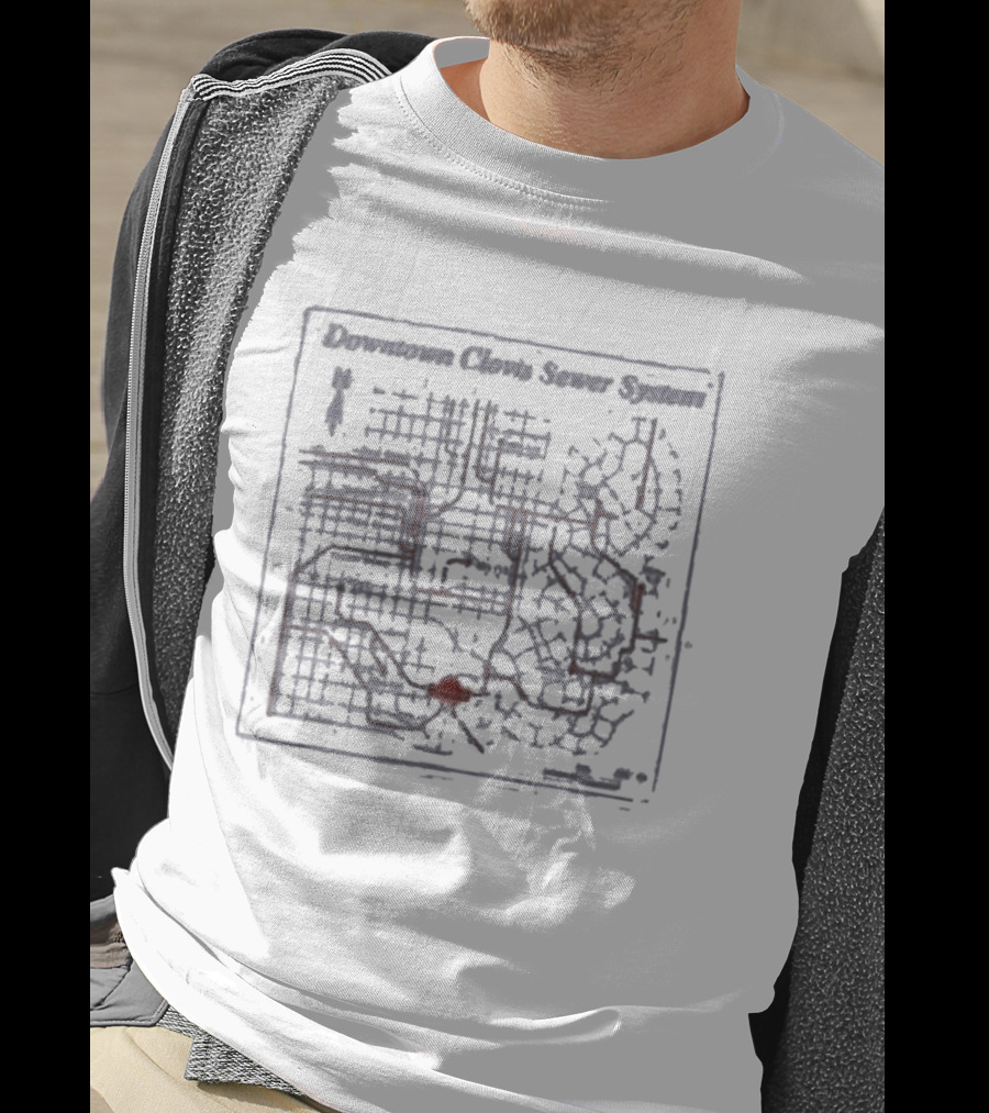 Downtown Mystic Sewer System Map Blueprint T-Shirt