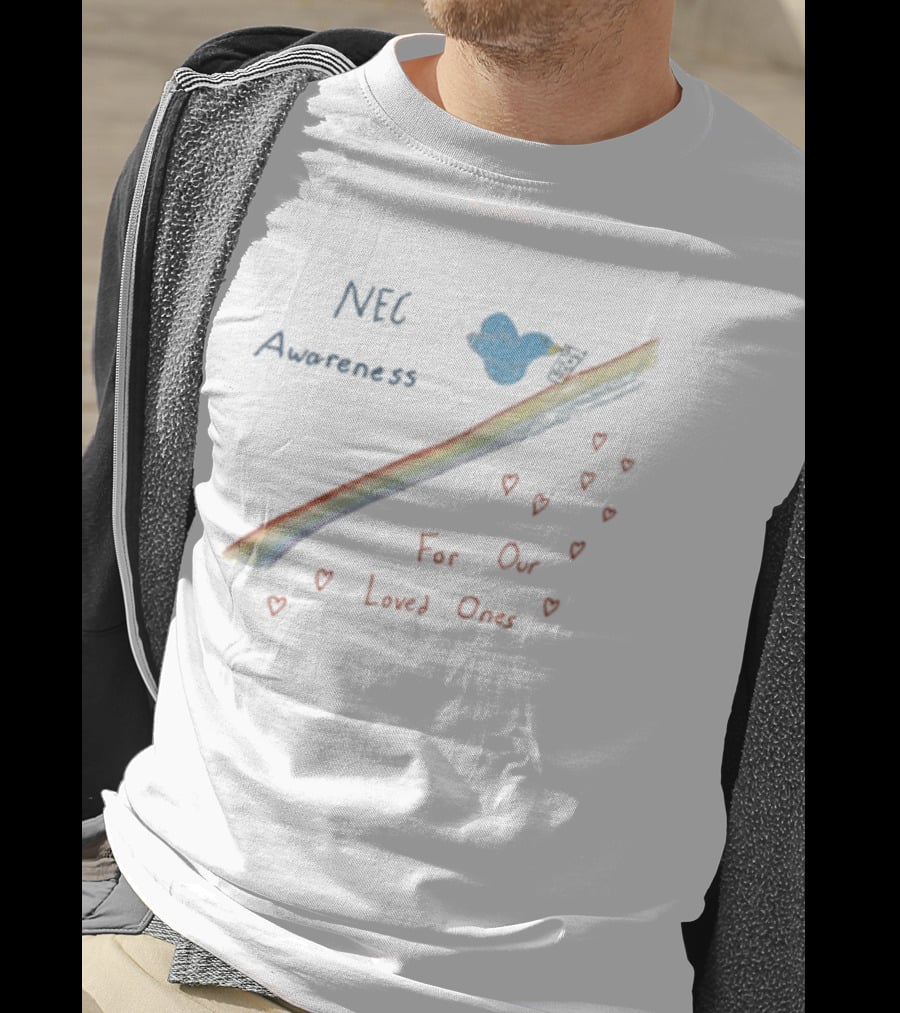 NEC Awareness Rainbow For Our Loved Ones With Clouds And Hearts T-Shirt