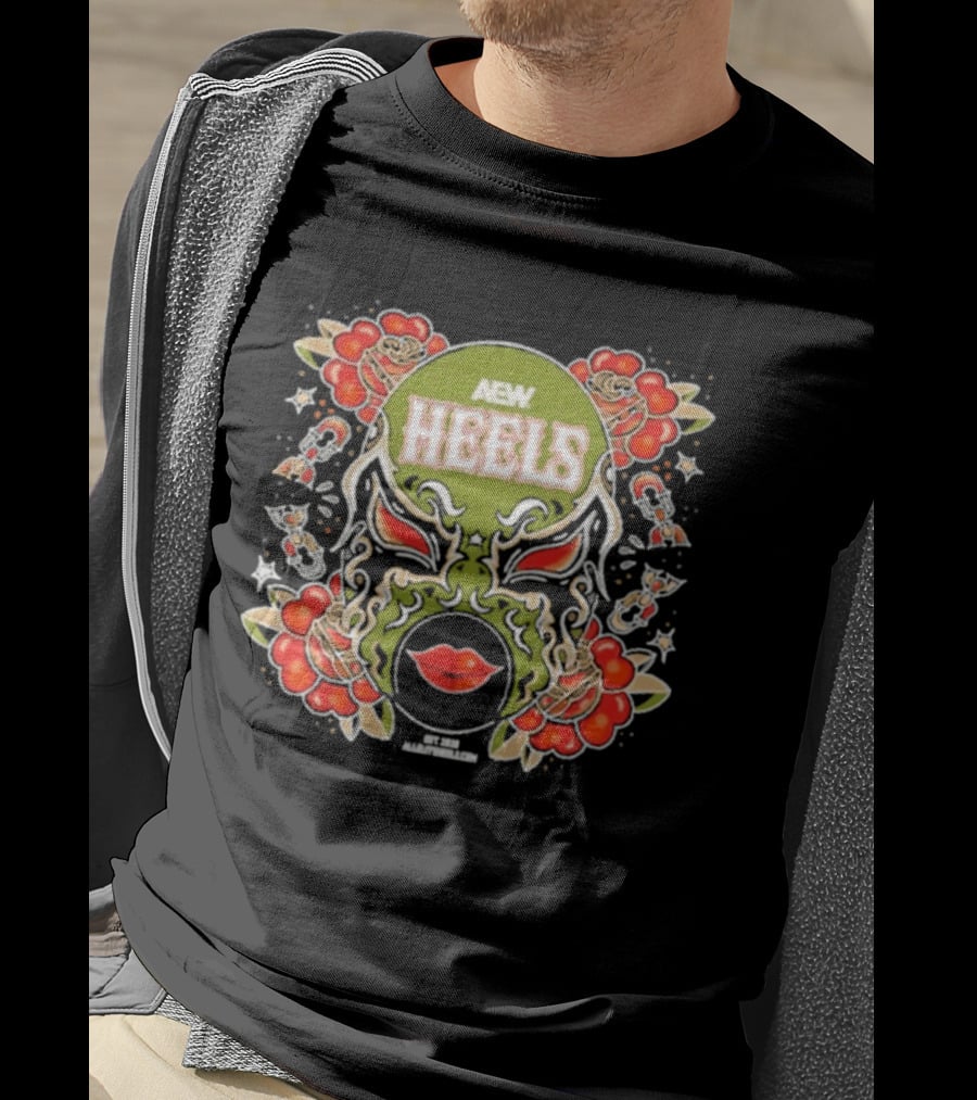 AEW Heels Masked Mistresses Lips And Floral T-Shirt