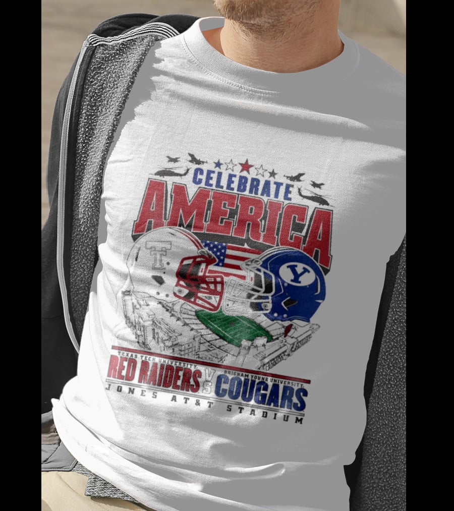 Celebrate America Game Day 2025 Texas Tech Red Raiders Vs Brigham Young Cougars Jones AT&T Stadium T-Shirt
