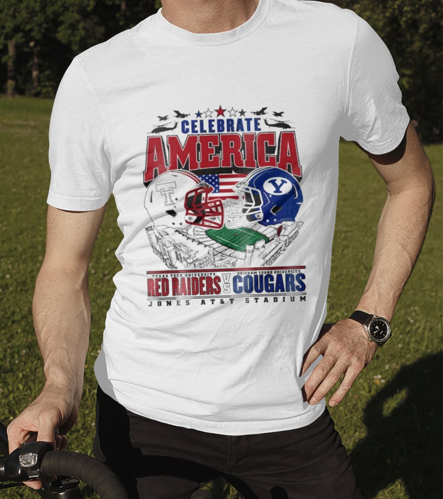 Celebrate America Game Day 2025 Texas Tech Red Raiders Vs Brigham Young Cougars Jones AT&T Stadium T-Shirt