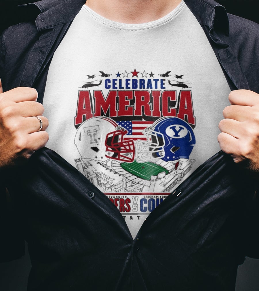 Celebrate America Game Day 2025 Texas Tech Red Raiders Vs Brigham Young Cougars Jones AT&T Stadium T-Shirt