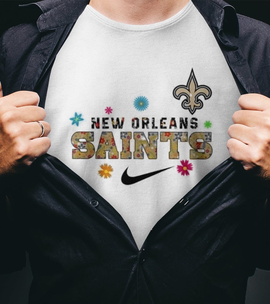 New Orleans Saints Hispanic Heritage Month 2025 Nike Fleur De Lis Floral T-Shirt