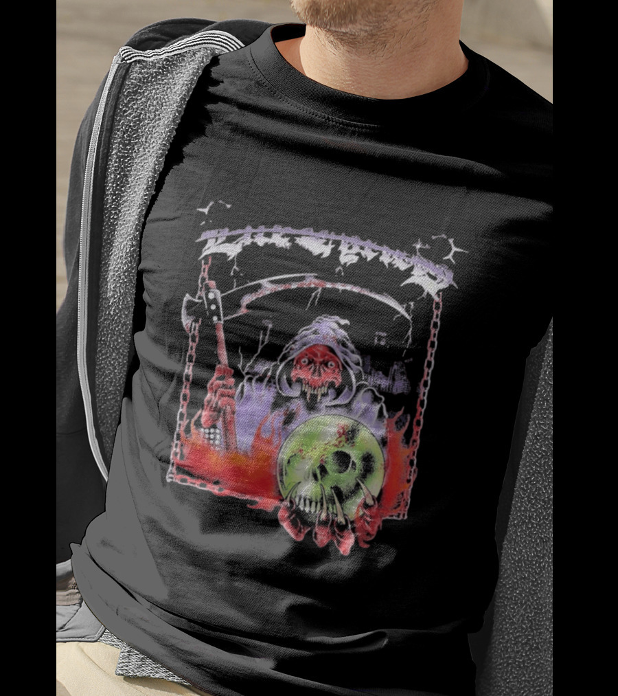 Life Cycles Skeleton Grim Reaper Holding Skull With Scythe Medieval Gothic T-Shirt