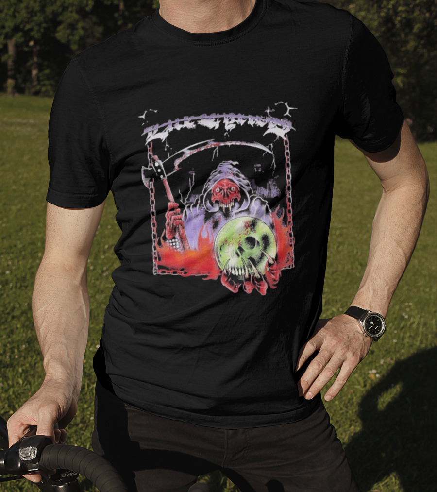 Life Cycles Skeleton Grim Reaper Holding Skull With Scythe Medieval Gothic T-Shirt