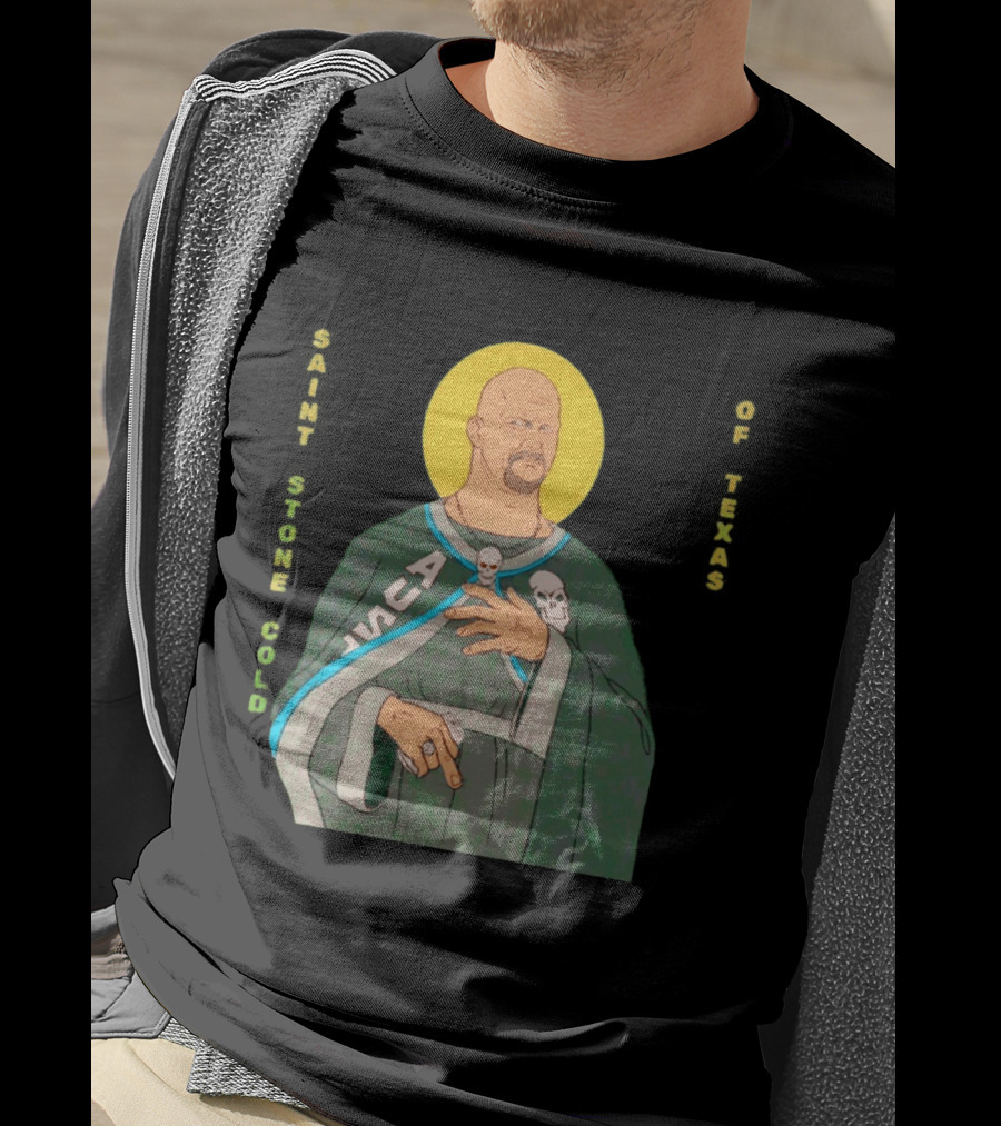 Men Saint Stone Cold Of Texas 3 16 Day Steve Austin Wrestling Icon Illustrated Halo T-Shirt