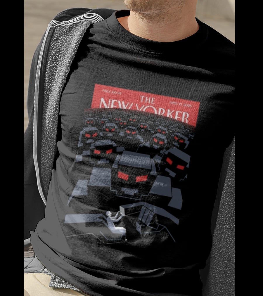 The New Yorker April 13 2026 Christoph Niemann "New Horizons" Cover Art Featuring Robot Crowd Scene T-Shirt