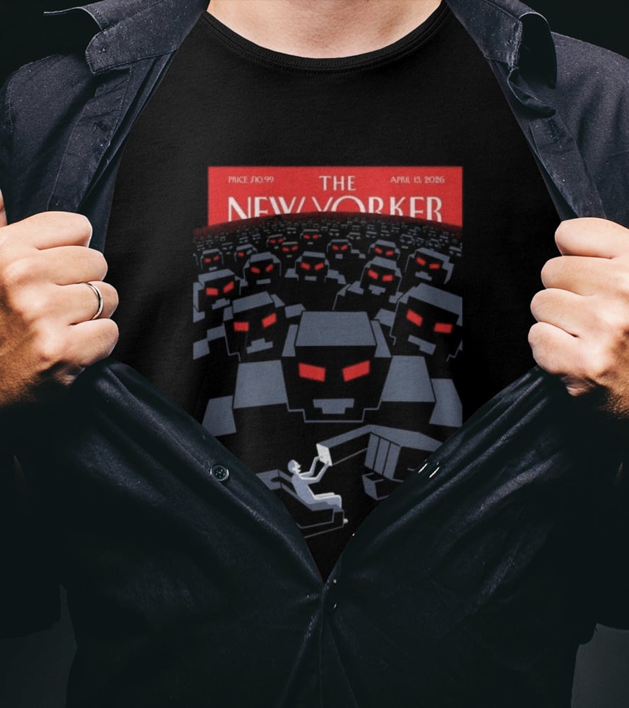 The New Yorker April 13 2026 Christoph Niemann "New Horizons" Cover Art Featuring Robot Crowd Scene T-Shirt