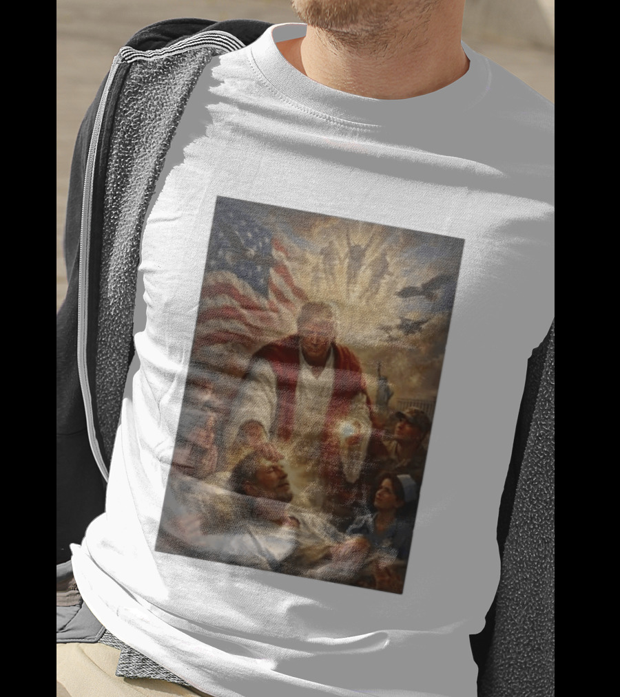 Trump Jesus Epstein Biblical Revelation Imagery With American Flag T-Shirt