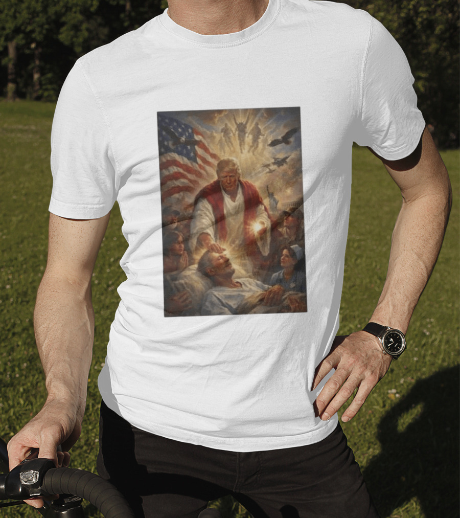 Trump Jesus Epstein Biblical Revelation Imagery With American Flag T-Shirt