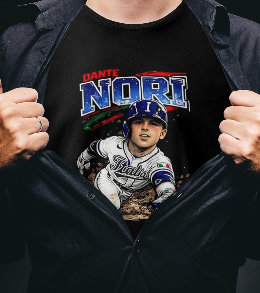 Dante Nori Italy Baseball Classic Caricature Sliding Player T-Shirt